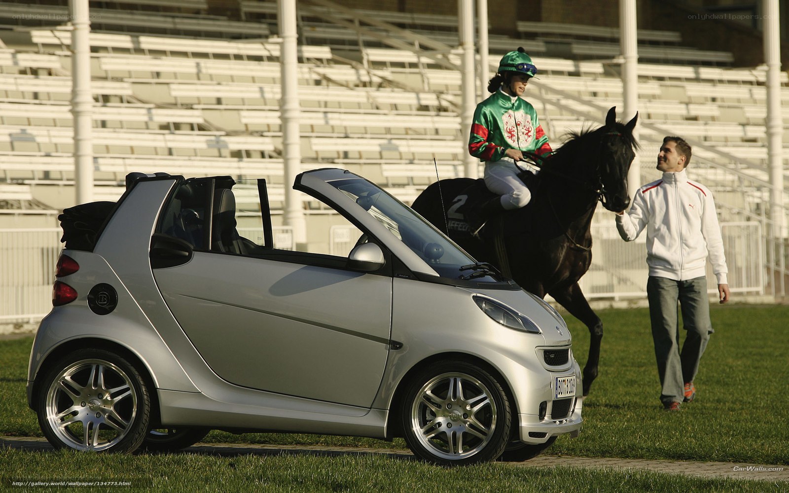Smart car with horse and jockey