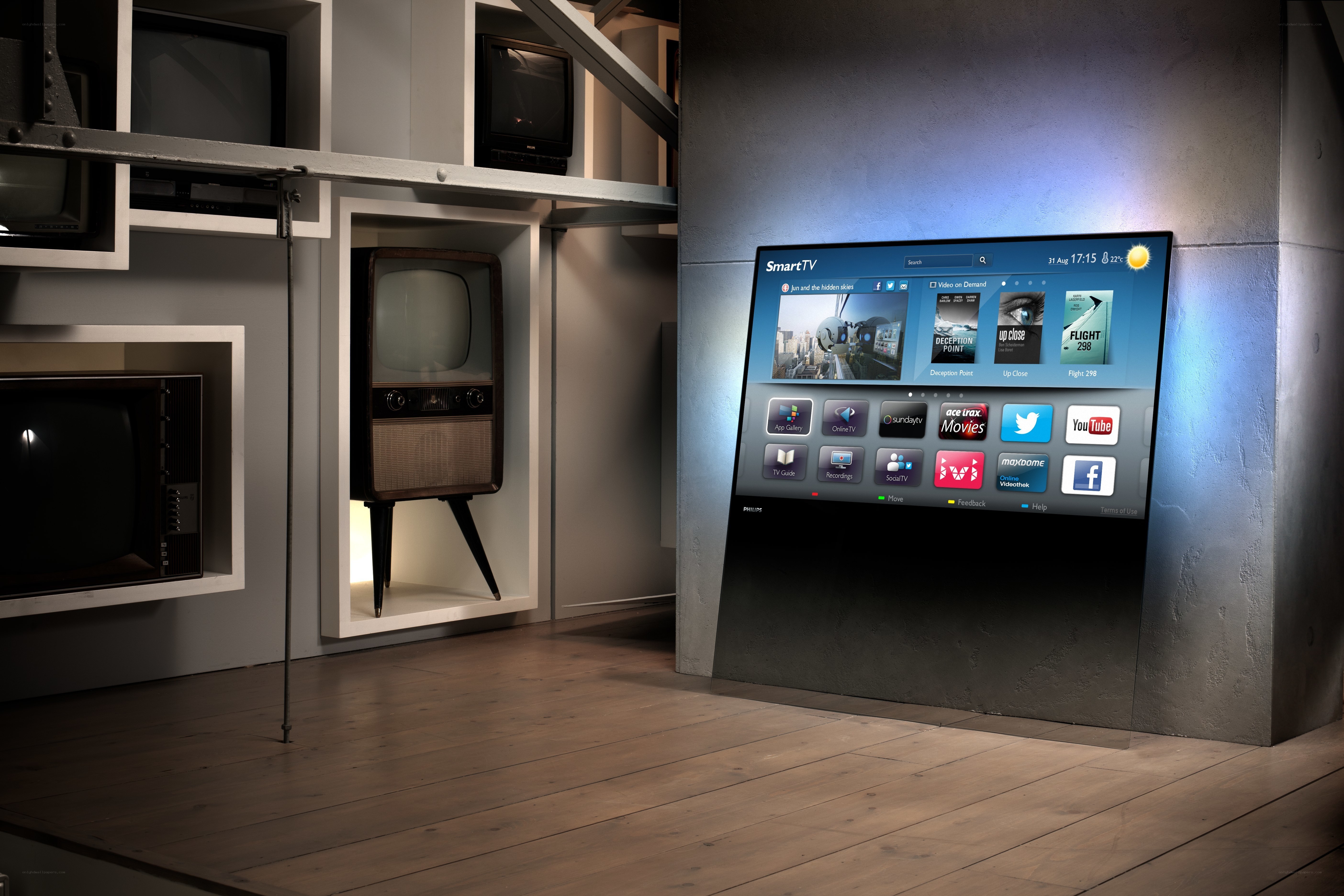 Smart TV display in retro room