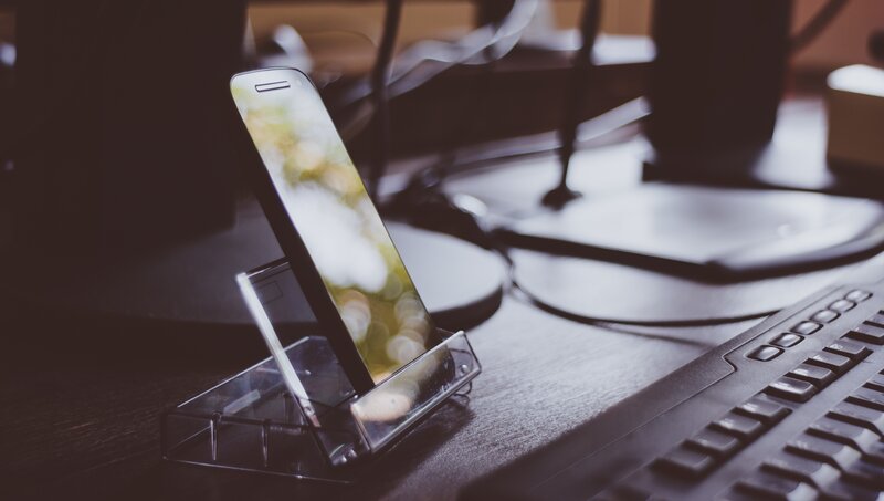 Smartphone on a desk stand