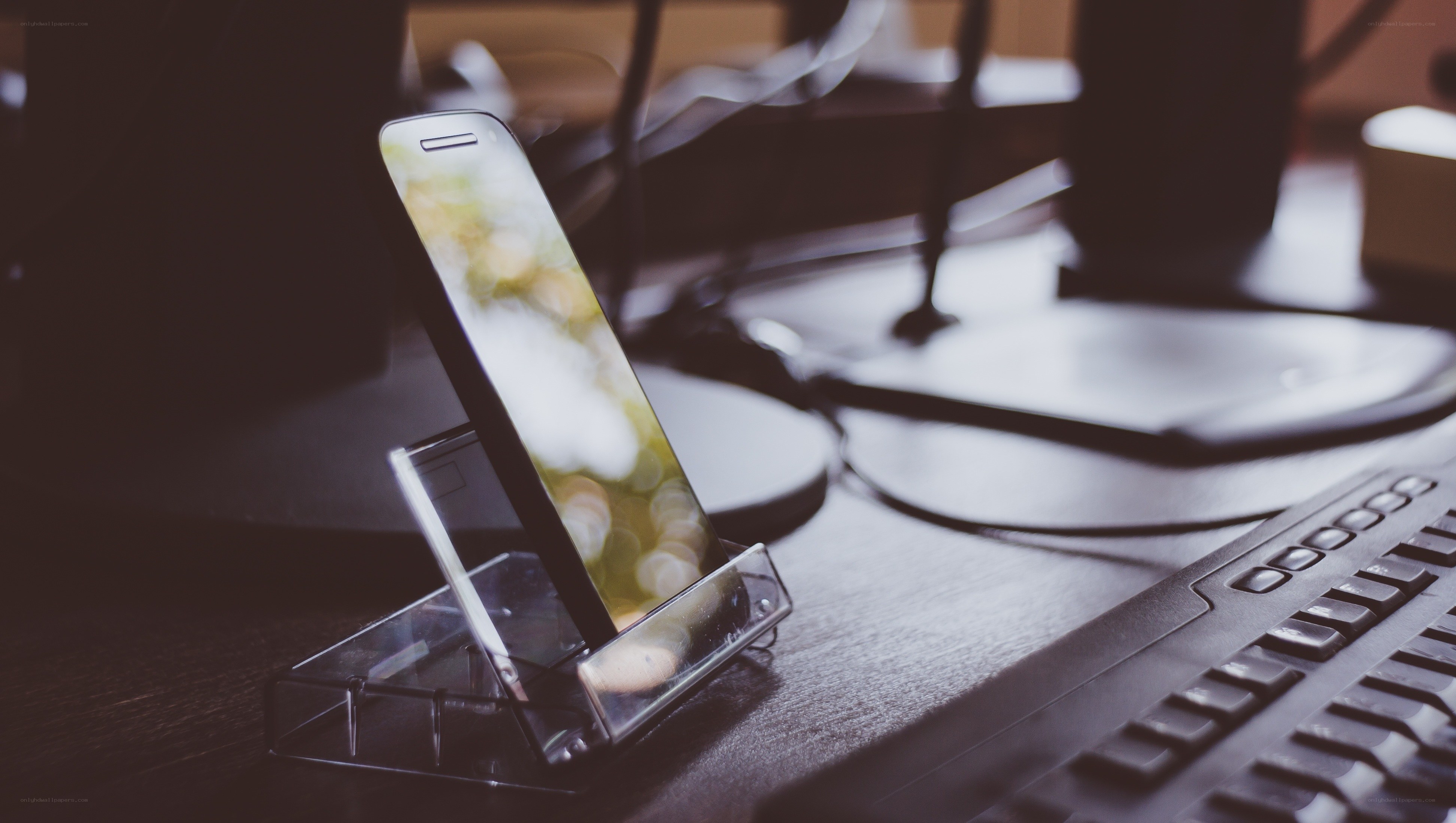 Smartphone on a desk stand