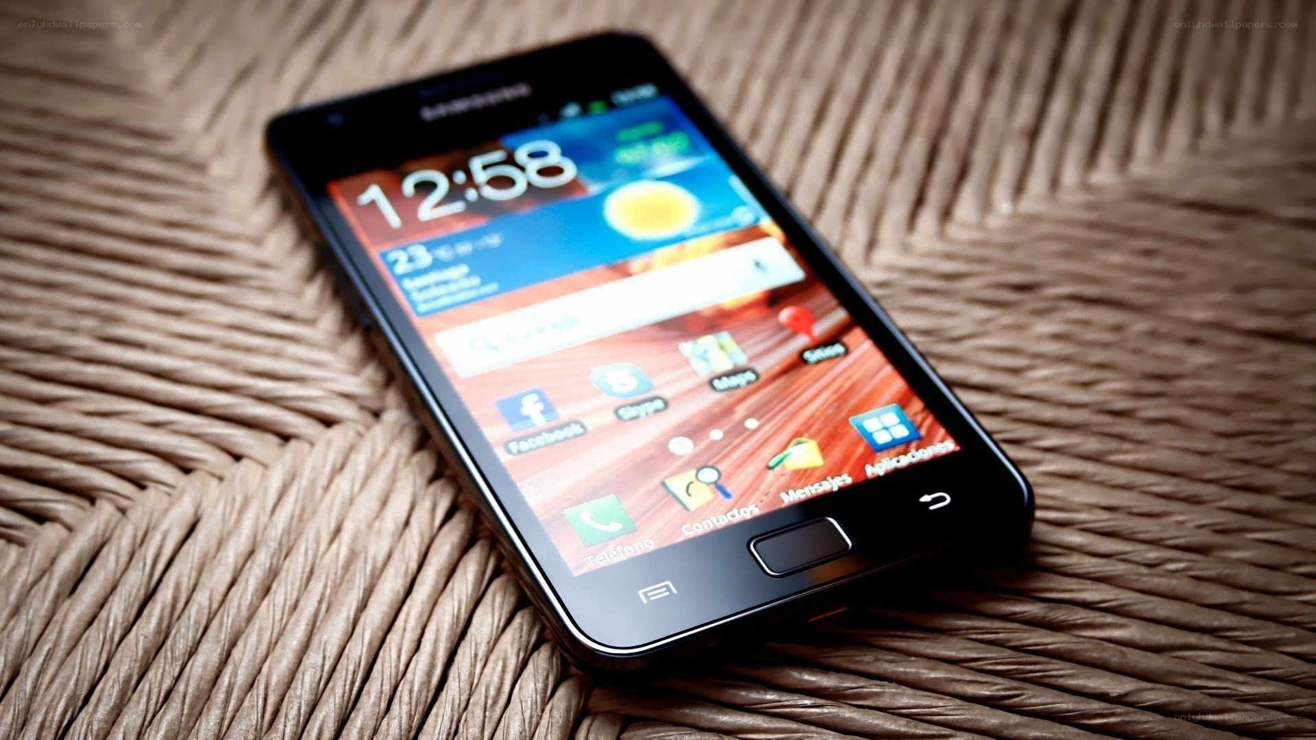 smartphone on woven surface