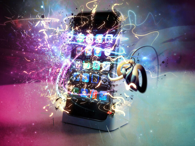 Smartphone with Earbuds — Purple, Energetic