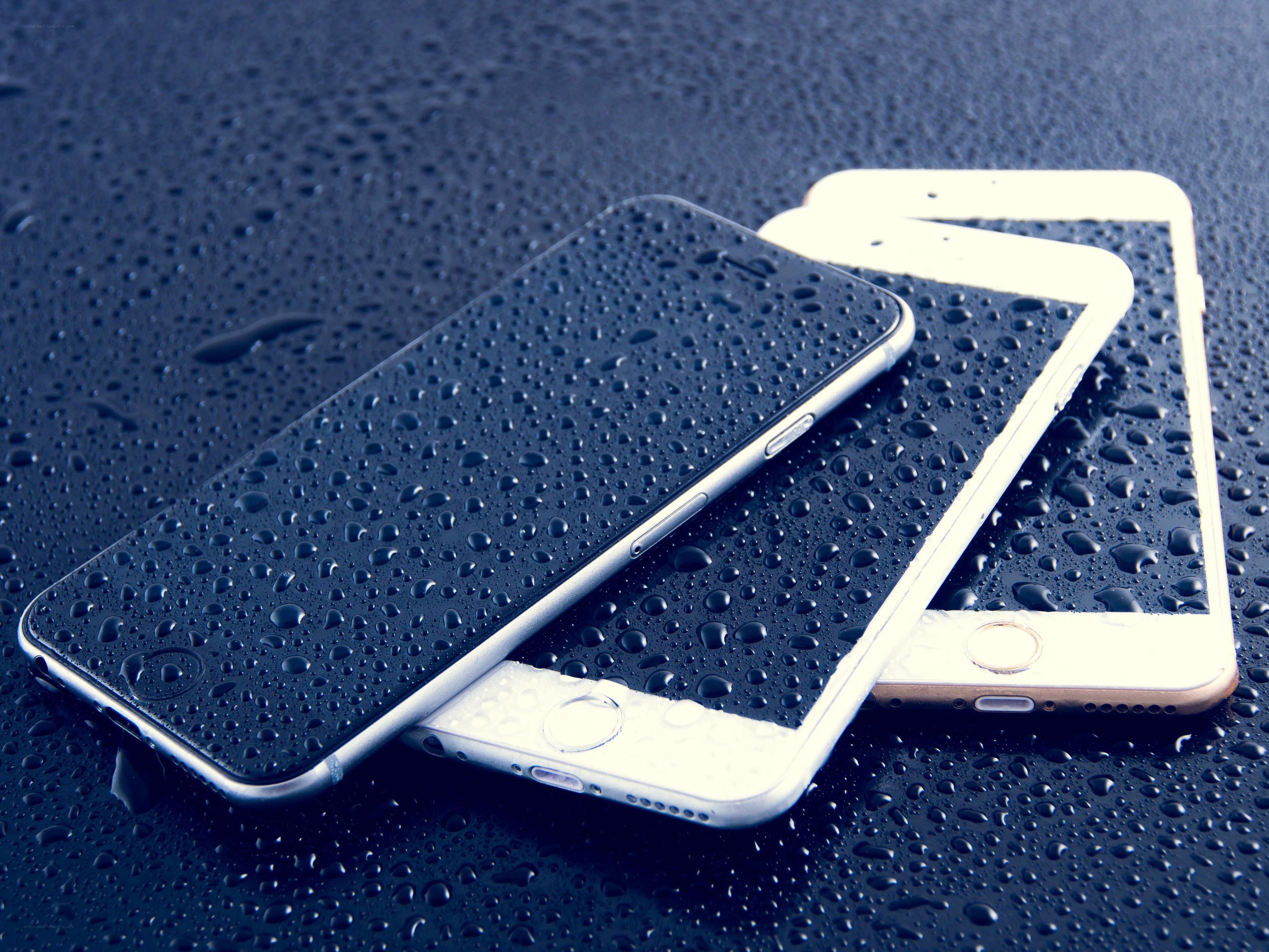 smartphones with water droplets