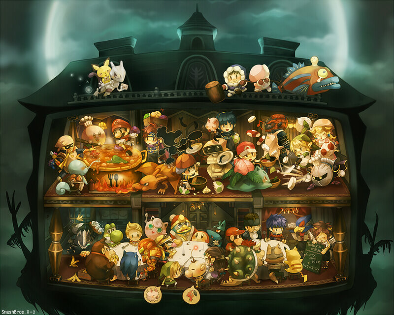 Smash Bros characters in a haunted house