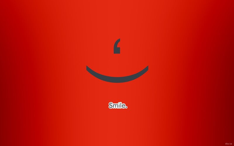 Smile graphic on red
