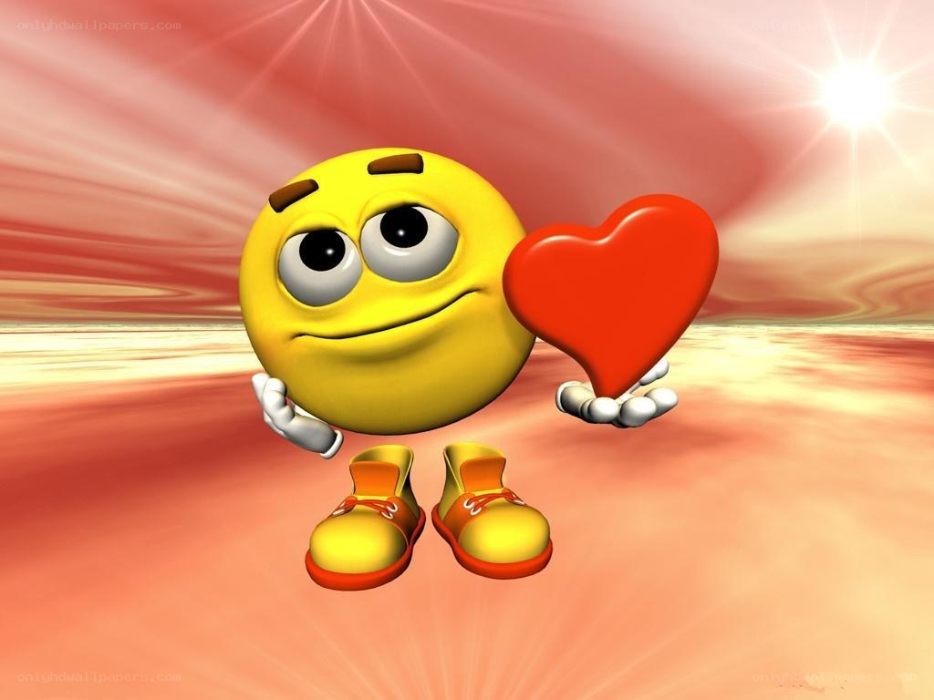 smiley character holding a heart