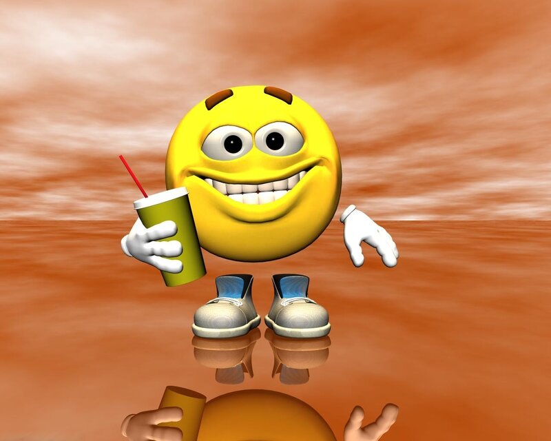 smiley character with drink