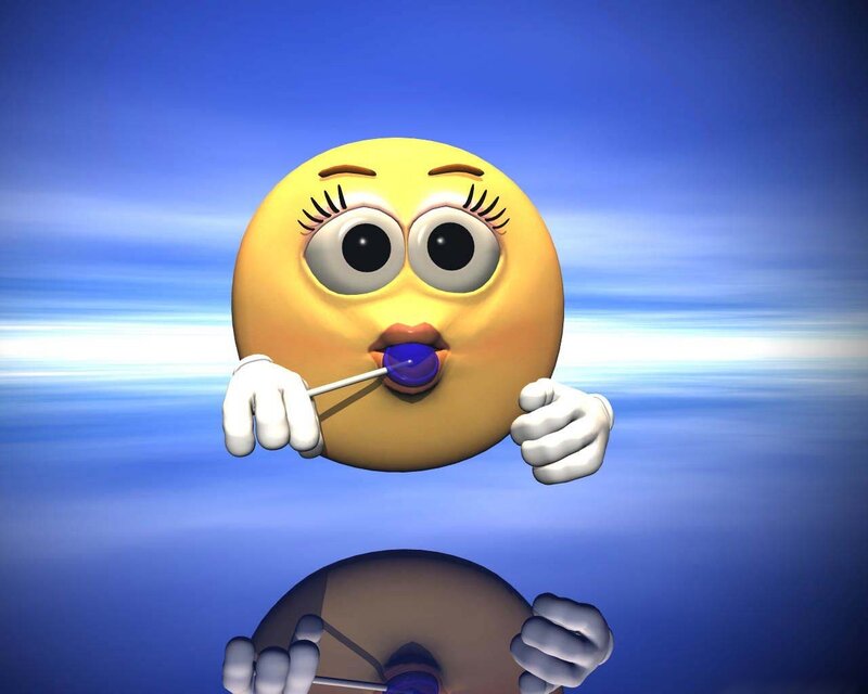 smiley face eating lollipop