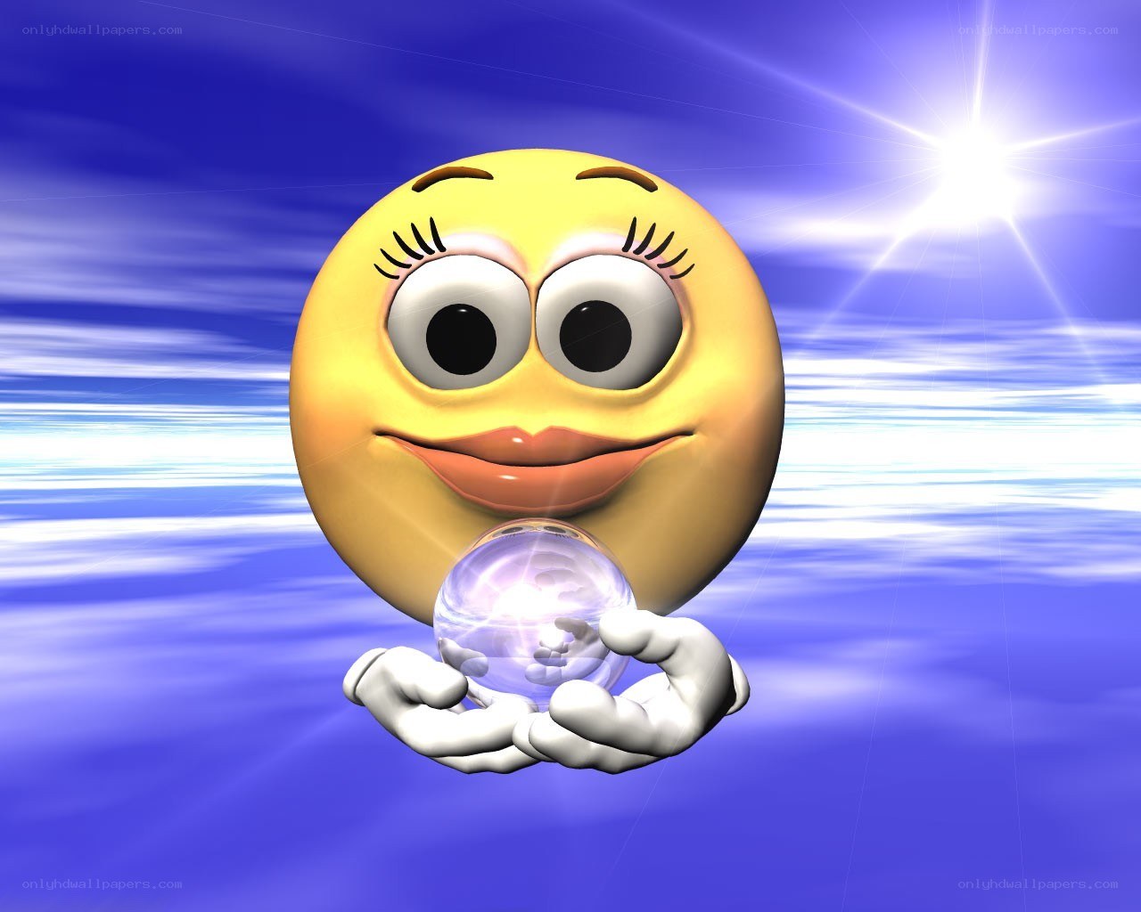 smiley face holding crystal ball