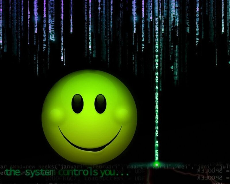 smiley face in digital rain