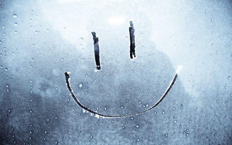 Smiley Face on Frosty Window — Blue