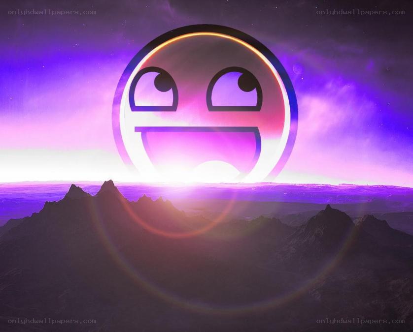 smiley face over purple landscape
