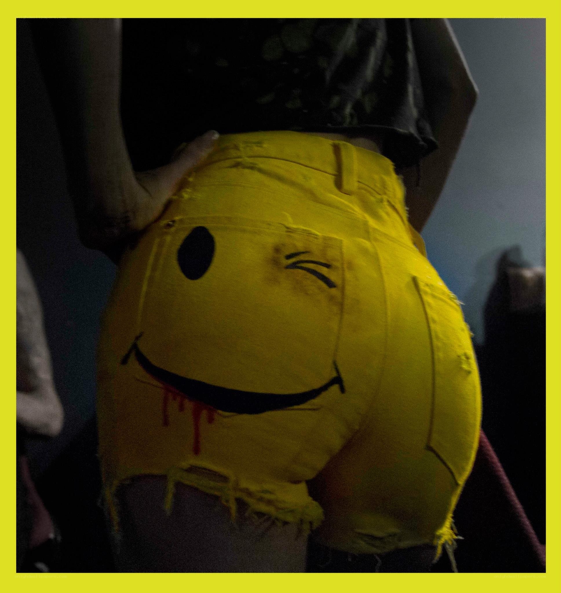 Smiley face shorts with blood