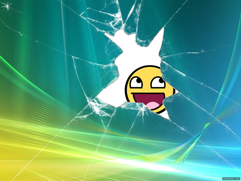 Smiley face through broken glass