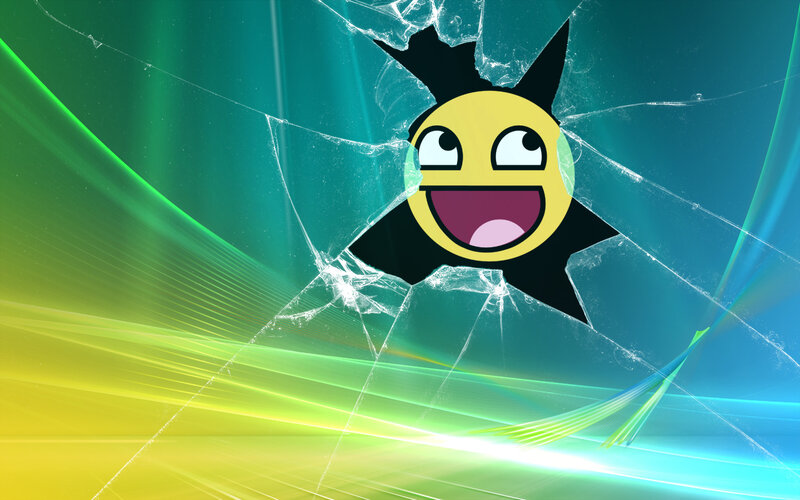 smiley face through cracked glass