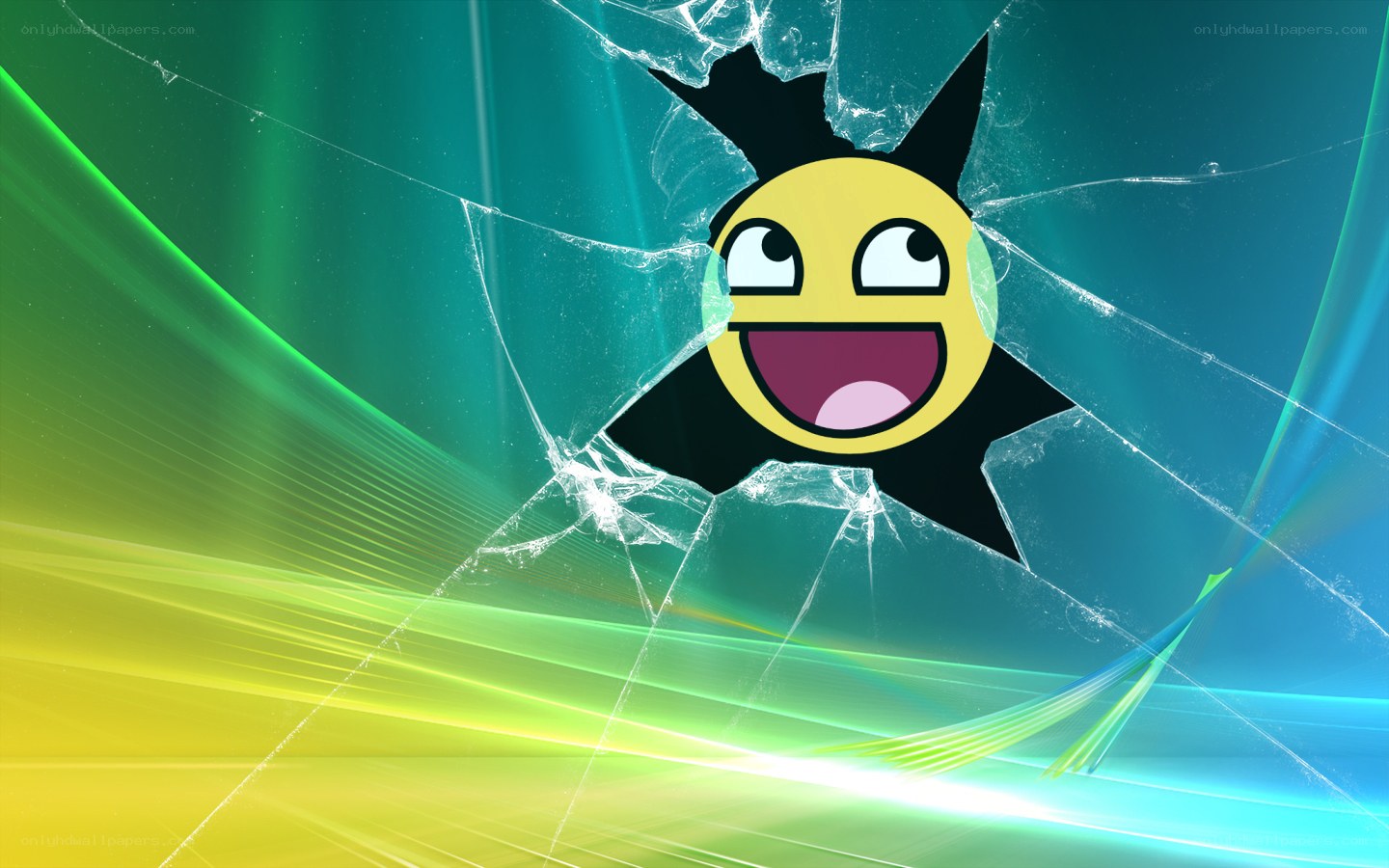 smiley face through cracked glass