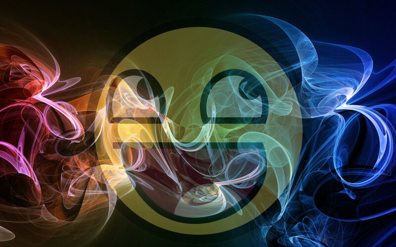 smiley face with colorful fractal smoke