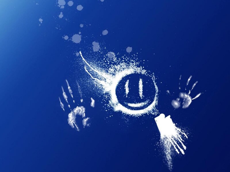 smiley face with handprints