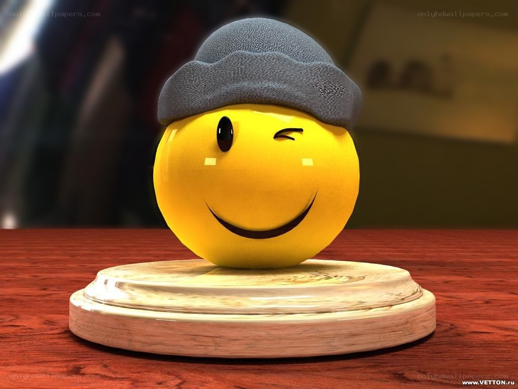 smiley face with hat on pedestal