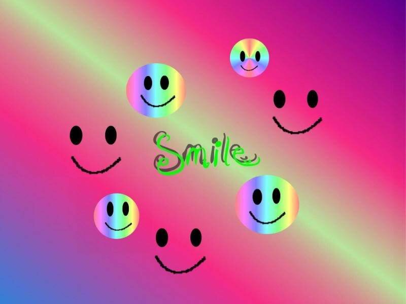 Smiley Faces on Rainbow Background
