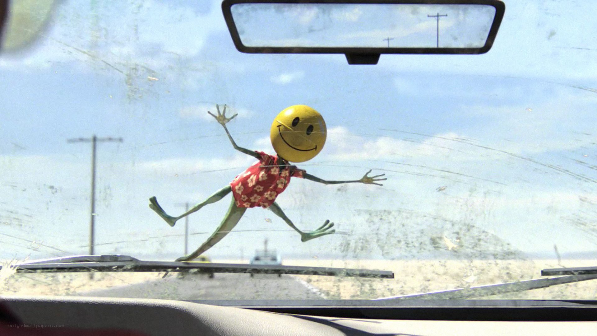 smiley figure on car windshield