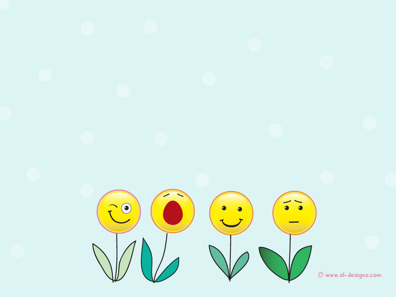 smiley flowers on polka dot background