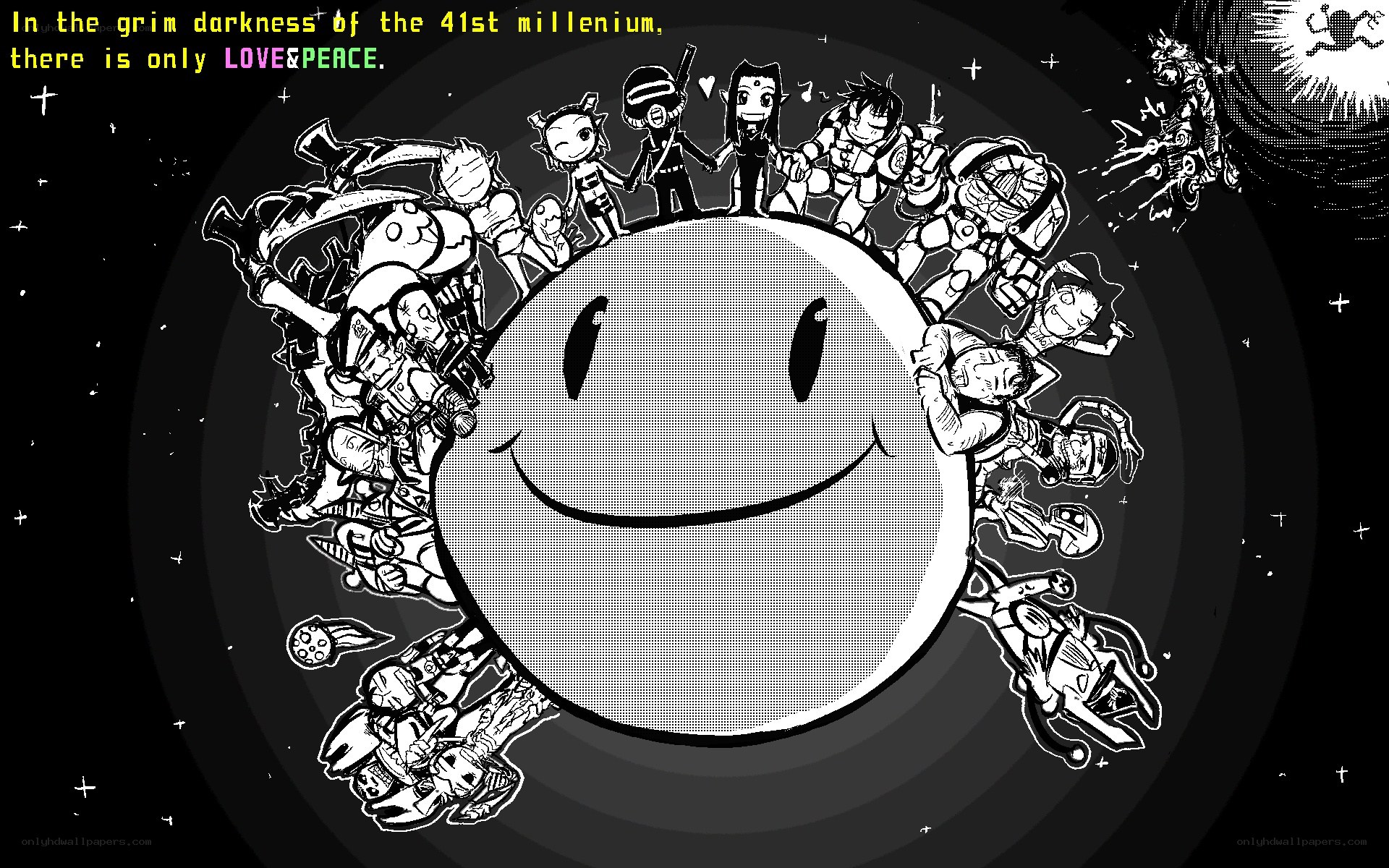 Smiley planet with characters