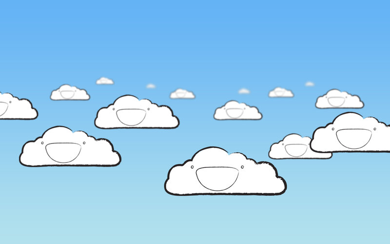 smiling clouds in blue sky