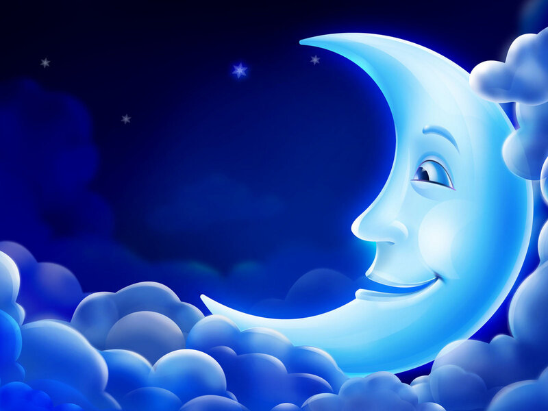 Smiling crescent moon at night