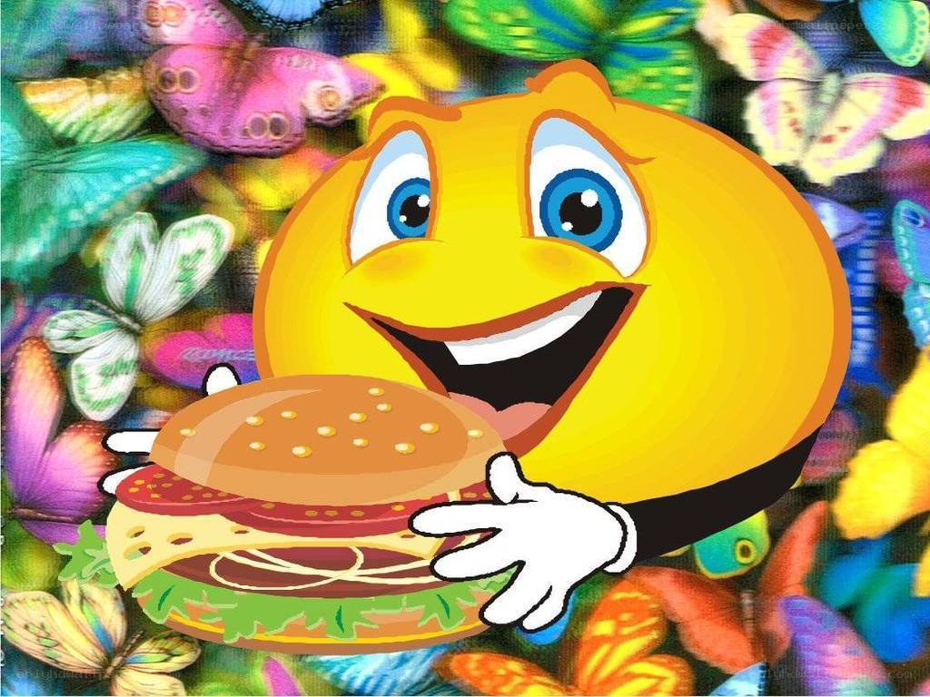 smiling emoji with a burger