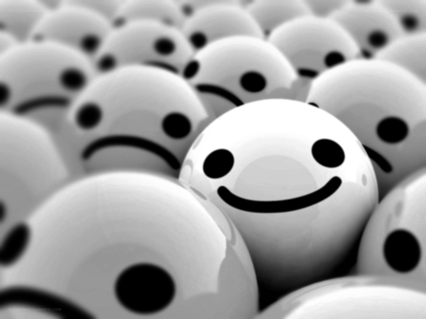smiling face among frowning faces