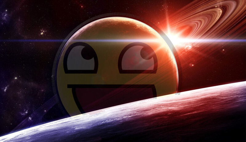 Smiling Face on Planet — Red, Dramatic
