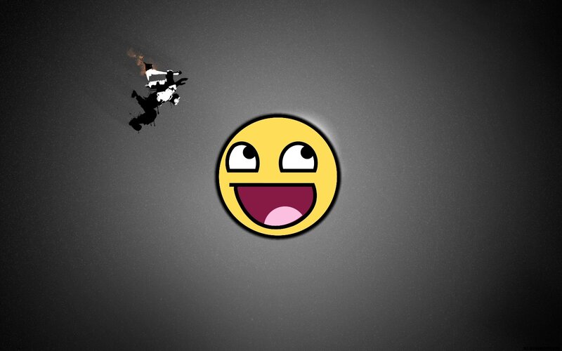 Smiling face with flying figure
