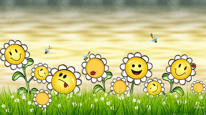 Smiling Flowers in Field — Green