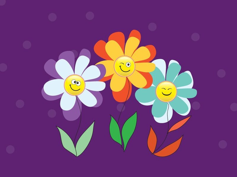 smiling flowers on purple