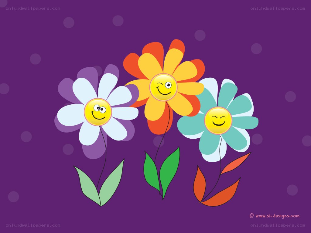 smiling flowers on purple