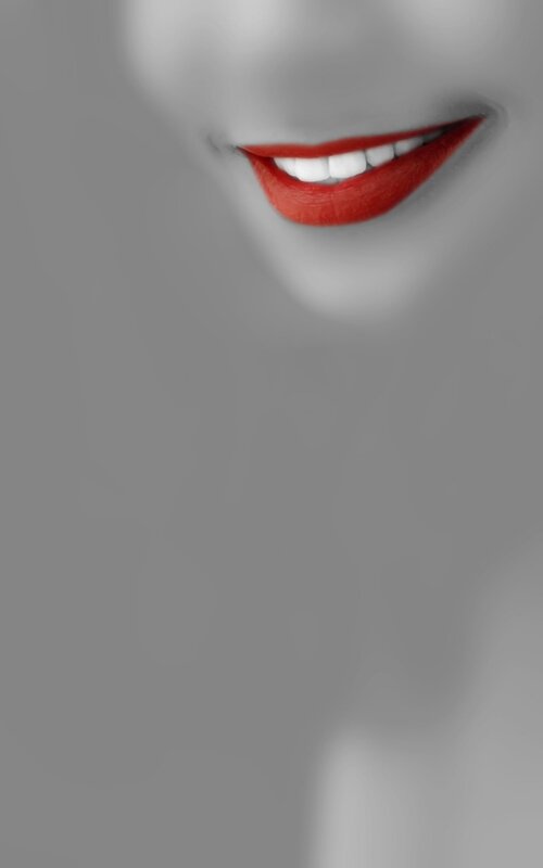 smiling lips with red lipstick