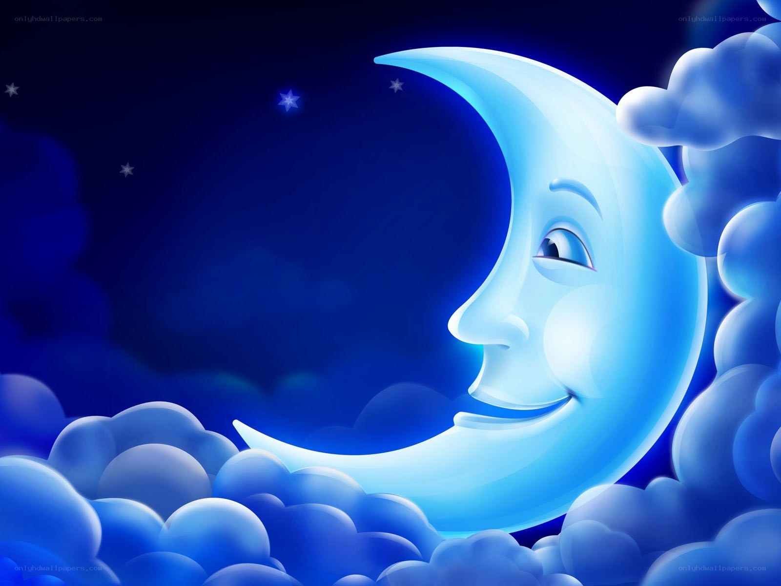 Smiling moon in night sky