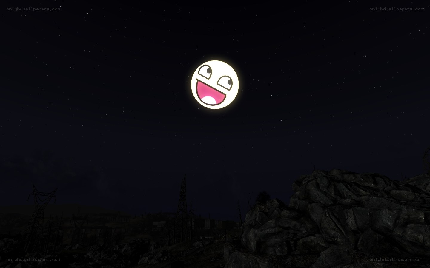 Smiling moon in night sky