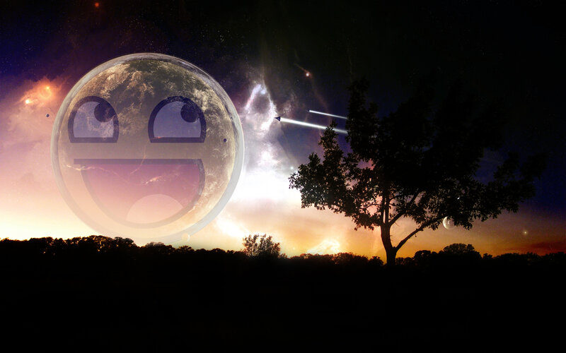 Smiling moon over a tree