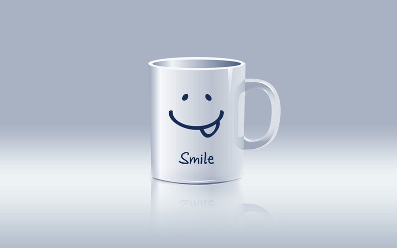 Smiling mug with text