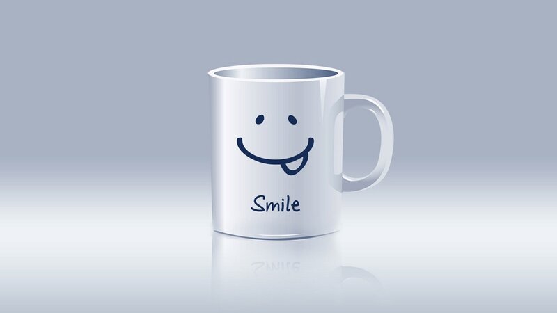 Smiling mug with text