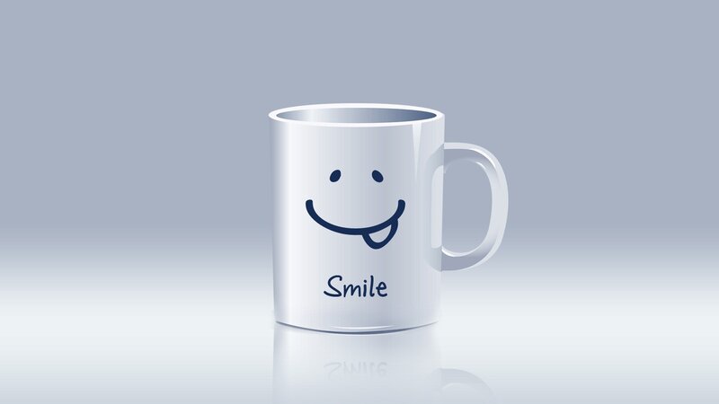 Smiling mug with text