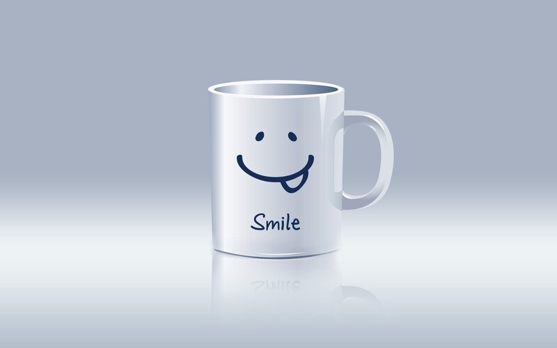 Smiling mug with text