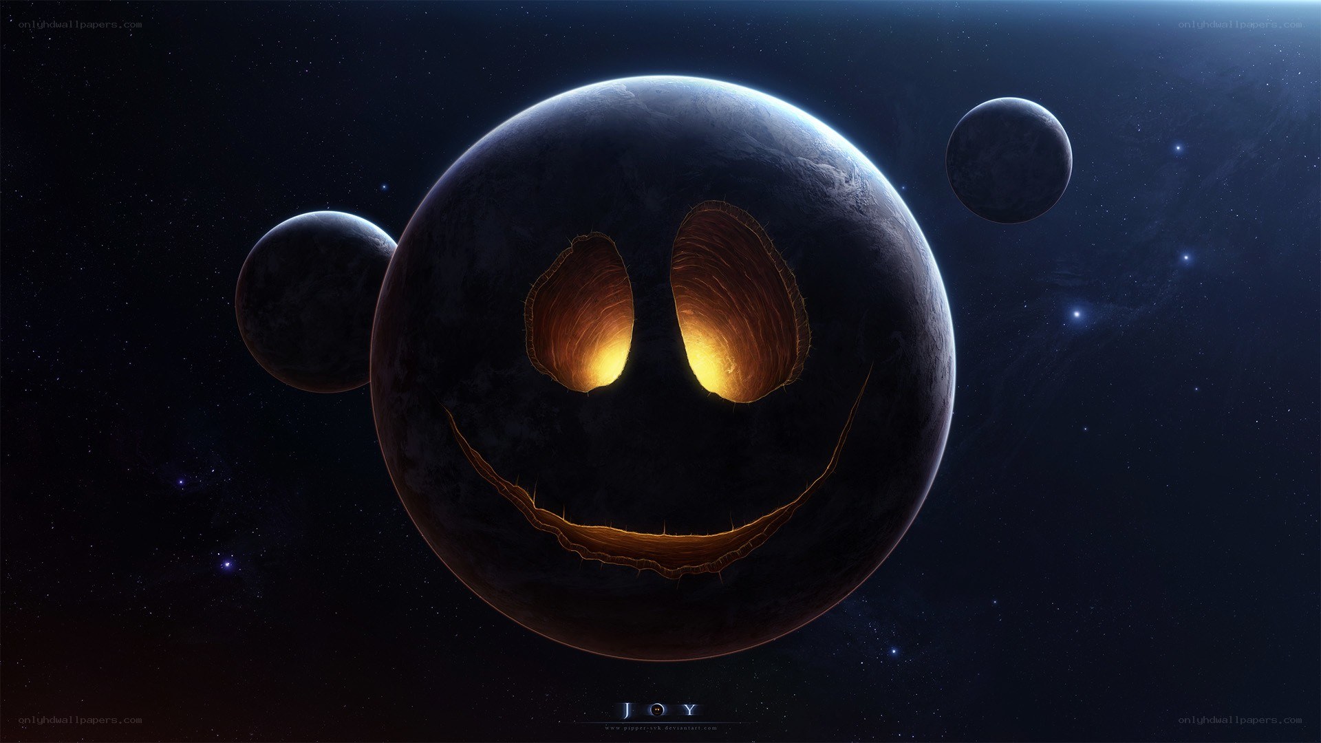 Smiling planet in space