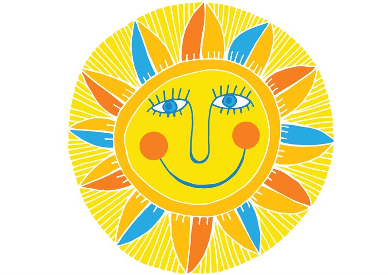 Smiling Sun Illustration — Yellow, Cheerful