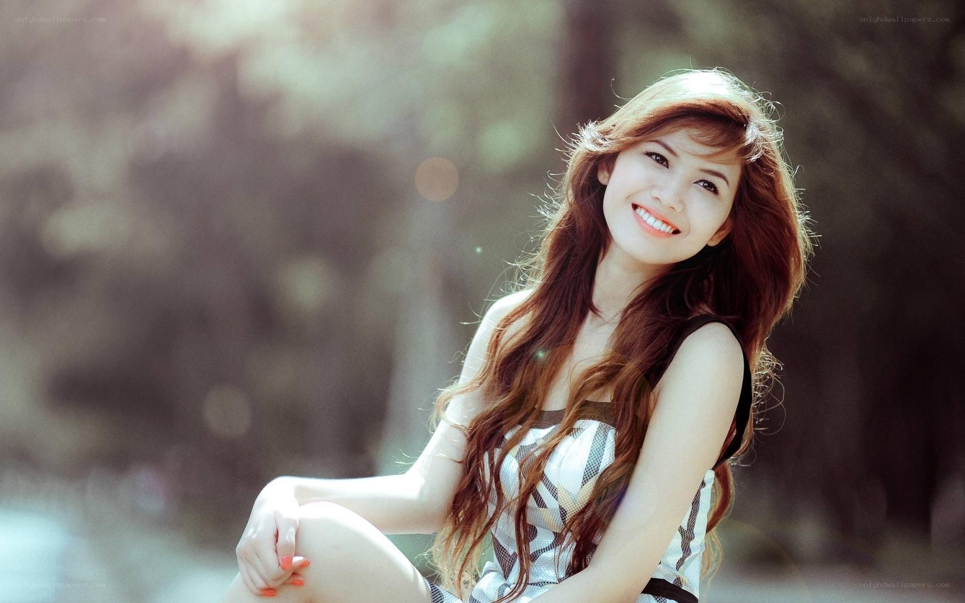 smiling woman in park
