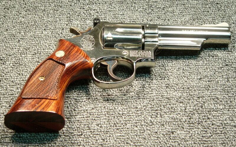 Smith & Wesson Revolver — Brown, Neutral, Photograph, Wooden Grip