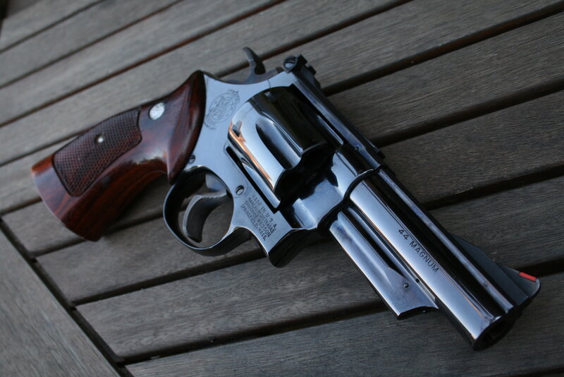 Smith & Wesson revolver on wood
