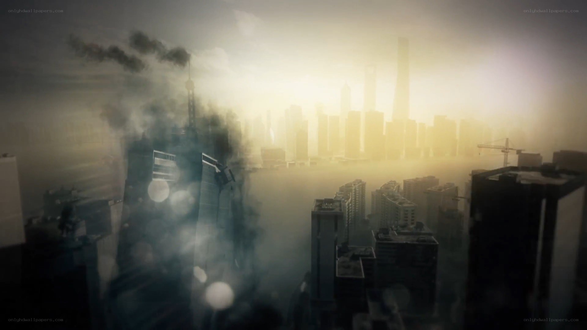 smoggy city skyline